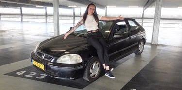 Joy van Haelen and her black Honda Civic