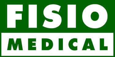 Logomarca da empresa Fisiomedical, com predominância das cores branco e verde.