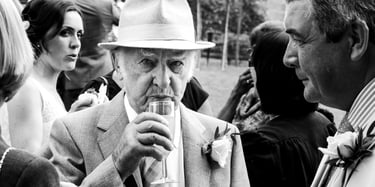 black and white image of wedding guest