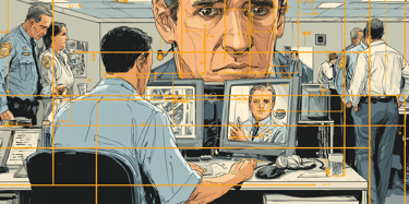 a man in a suit and tie is looking at a television screen