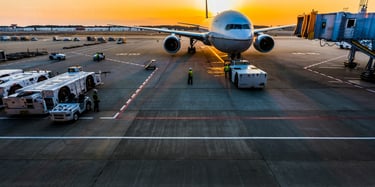 The plane is parked at the airport