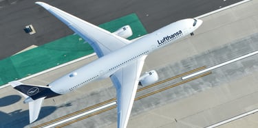 A Lufthansa passenger airplane taking off from a runway