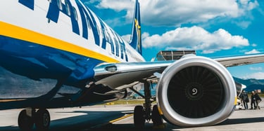 A Ryanair aircraft parked on the ground