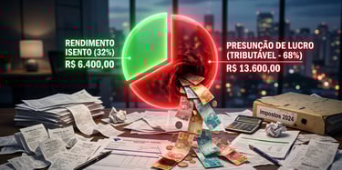 Gráfico de pizza ilustrando o erro de cálculo do MEI entre o faturamento bruto e a margem de rendimento isento da Receita Fed