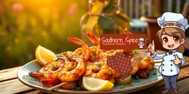 a chef with a chef hat and a plate of shrimp kabobs