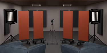 Portable wheel panels in a podcast shooting 