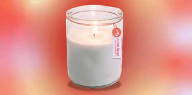 a candle with a label on it