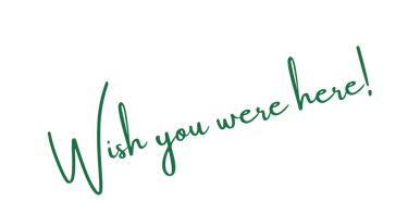 Green handwritten text reading Wish You Were Here on a solid black background.