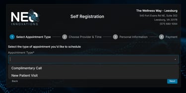 Self registration selecting an appointment