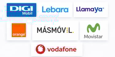 logos operadores móviles España Digi Mobil Lebara Llamaya Orange Masmovil Movistar Vodafone recargas