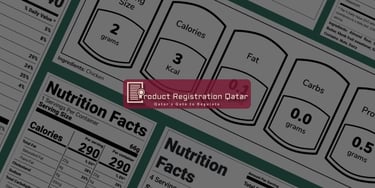 Nutrition facts labels used for MoPH food registration compliance in Qatar with Product Registration Qatar branding.