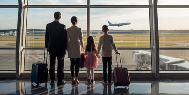 a family looking out at the airport