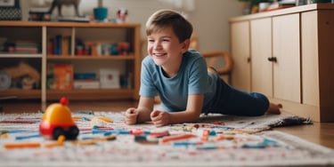 A bright therapy room decorated with green walls and zebra heart patterns, inviting and warm.