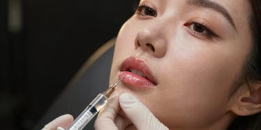 A close-up of a woman of color receiving a luxurious facial treatment in a dimly lit, d room.