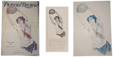 November 1911 Pictorial Review Magazine & Poster Girl holding basketball above her head