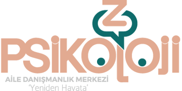 Z Psikoloji Aile Danışmanlık Merkezi logo featuring a peach and teal abstract design on a black background.