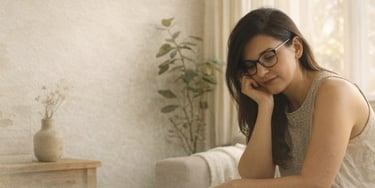 Carla Nascimento em atitude reflexiva ancorando frase: ocupe sua vida com presença, desejo e verdade