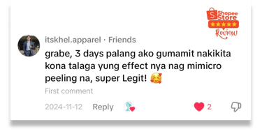 Positive customer reviews for Allors Skincare products available on Shopee.