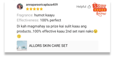 Shopee shoppers share glowing reviews and results after using Allors Skincare.