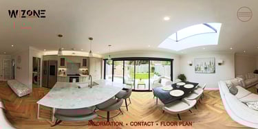 a 360 - view of a living room and dining room