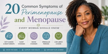 A banner explaining the 20 common symptoms of perimenopause and menopause