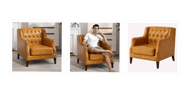 25Home Orange Leather Tufted Armchair