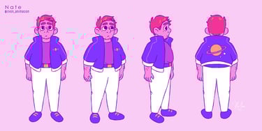 The character turnaround for Nate from StarLight Arcadia: IN THE SHADOWS, a film by cyon_animation