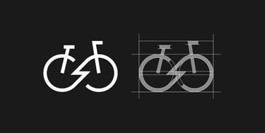 Electric bike logo design, line-art combination of bicycle and electricity power