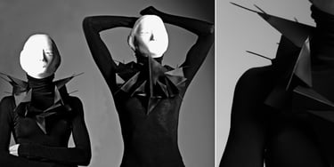 Elizabeth Lotz (Liz Lotz) art director fashion storyteller artist paper art mask portrait prop design black and white