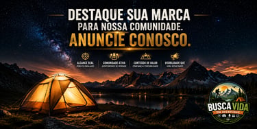 Illuminated camping tent under a starry night sky with mountains for outdoor advertising and adventure marketing.