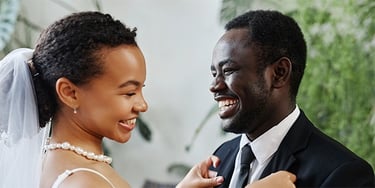 a man and woman in a wedding dress