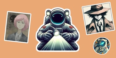 Examples of stickers & magnets sold on SimcaArt's Online Store.