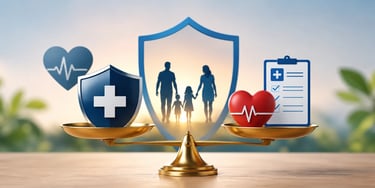 Health insurance and critical illness protection concept with family and medical symbols
