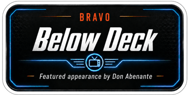 Bravo Below Deck title card featuring a special appearance by Don Abenante in a neon frame.