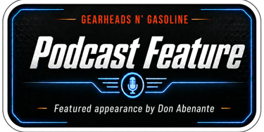 Gearheads N Gasoline podcast feature graphic featuring Don Abenante with blue neon accents.