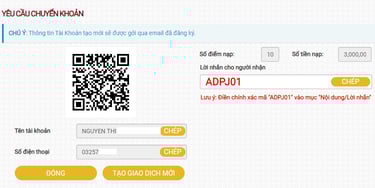 Tạo giao dịch nạp tiền qua ví Momo
