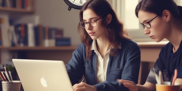 A close-up of a student writing notes while using a laptop for online learning.