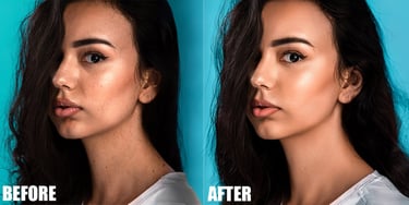 a woman with a nose - to - chin chin chins before and after makeup
