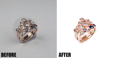 a before and after photo of a ring with diamonds
