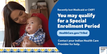 a woman holding a baby in her arms and text talking about special enrollment periods for medicaid