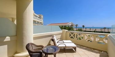 Terrace of the Las Arenas Hotel in Valencia with views of Las Arenas beach.
