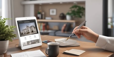 Close-up of hands reviewing rental agreements and financial documents on a desk.