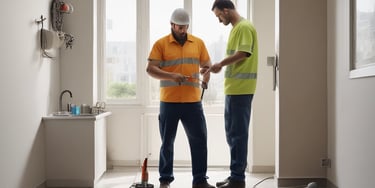 Close-up of hands reviewing rental agreements and financial documents on a desk.