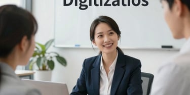 A small business owner happily reviewing improved process charts on a laptop.