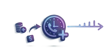 Horloge et symboles monétaires illustrant l'ajout de minutes d'appel supplémentaires au forfait