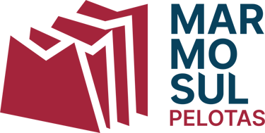 Marmosul Pelotas company logo featuring maroon stone slab graphics and bold typography.
