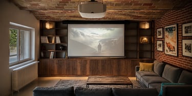 salon cinema avec ecran dissimulé et videoprojecteur avn