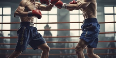 Energetic MMA training session with students sparring under expert supervision.