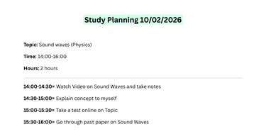 Study Schedule- Planning example