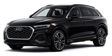 Black Audi Q5 luxury SUV, ultra-shiny studio shot on white background, facing left.